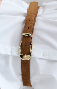 YAYA - Suede Belt with Gold Buckle in Bison Brown