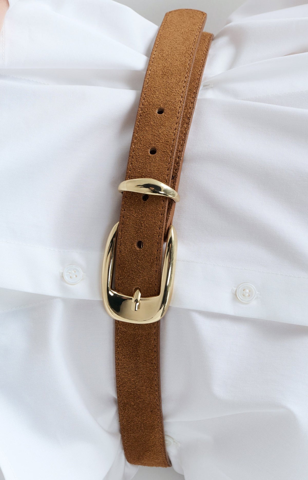 YAYA - Suede Belt with Gold Buckle in Bison Brown