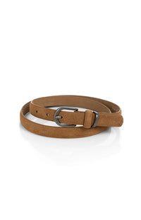 YAYA - Suede Belt with Metal Buckle in Tan Brown