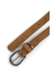 YAYA - Suede Belt with Metal Buckle in Tan Brown
