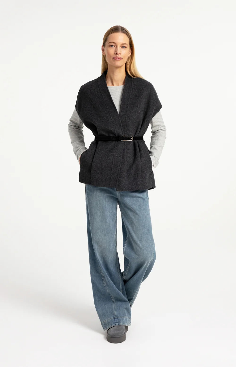 YAYA - Suede Croco Buckle Belt in Hole Black