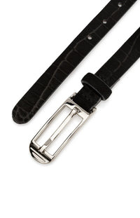 YAYA - Suede Croco Buckle Belt in Hole Black