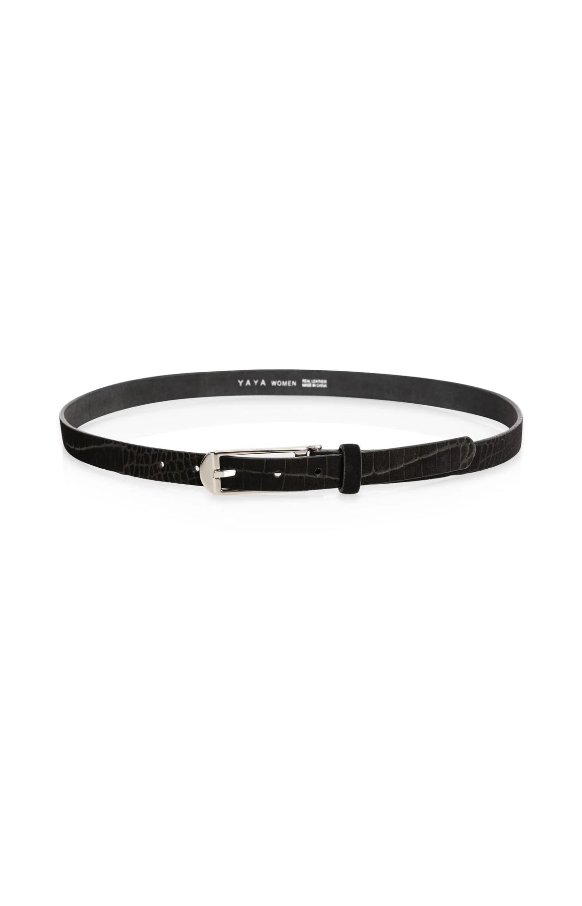 YAYA - Suede Croco Buckle Belt in Hole Black
