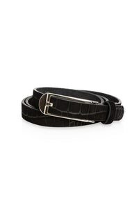 YAYA - Suede Croco Buckle Belt in Hole Black