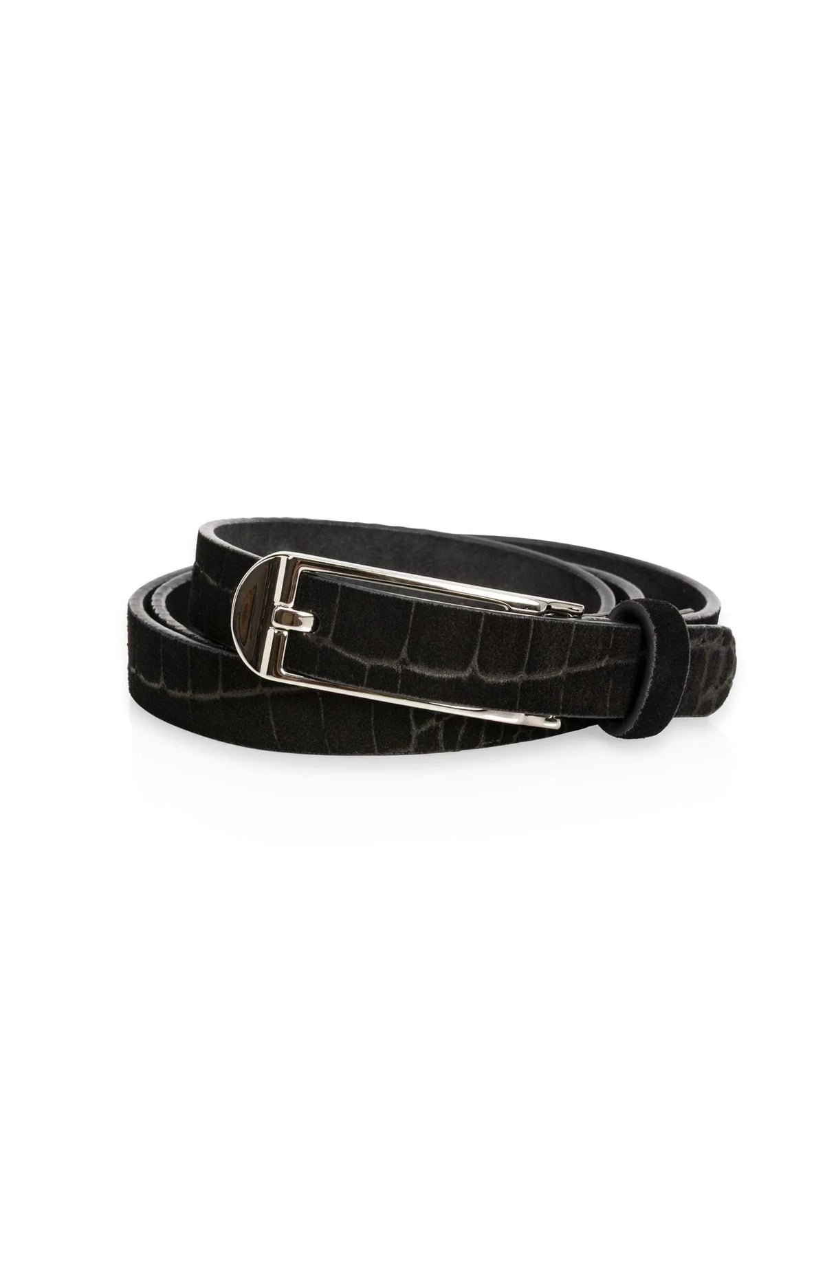 YAYA - Suede Croco Buckle Belt in Hole Black