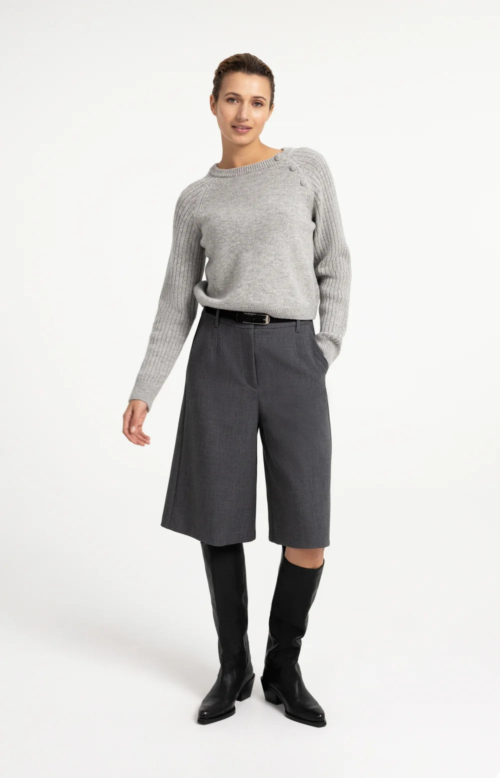 YAYA - Suede Croco Buckle Belt in Hole Black