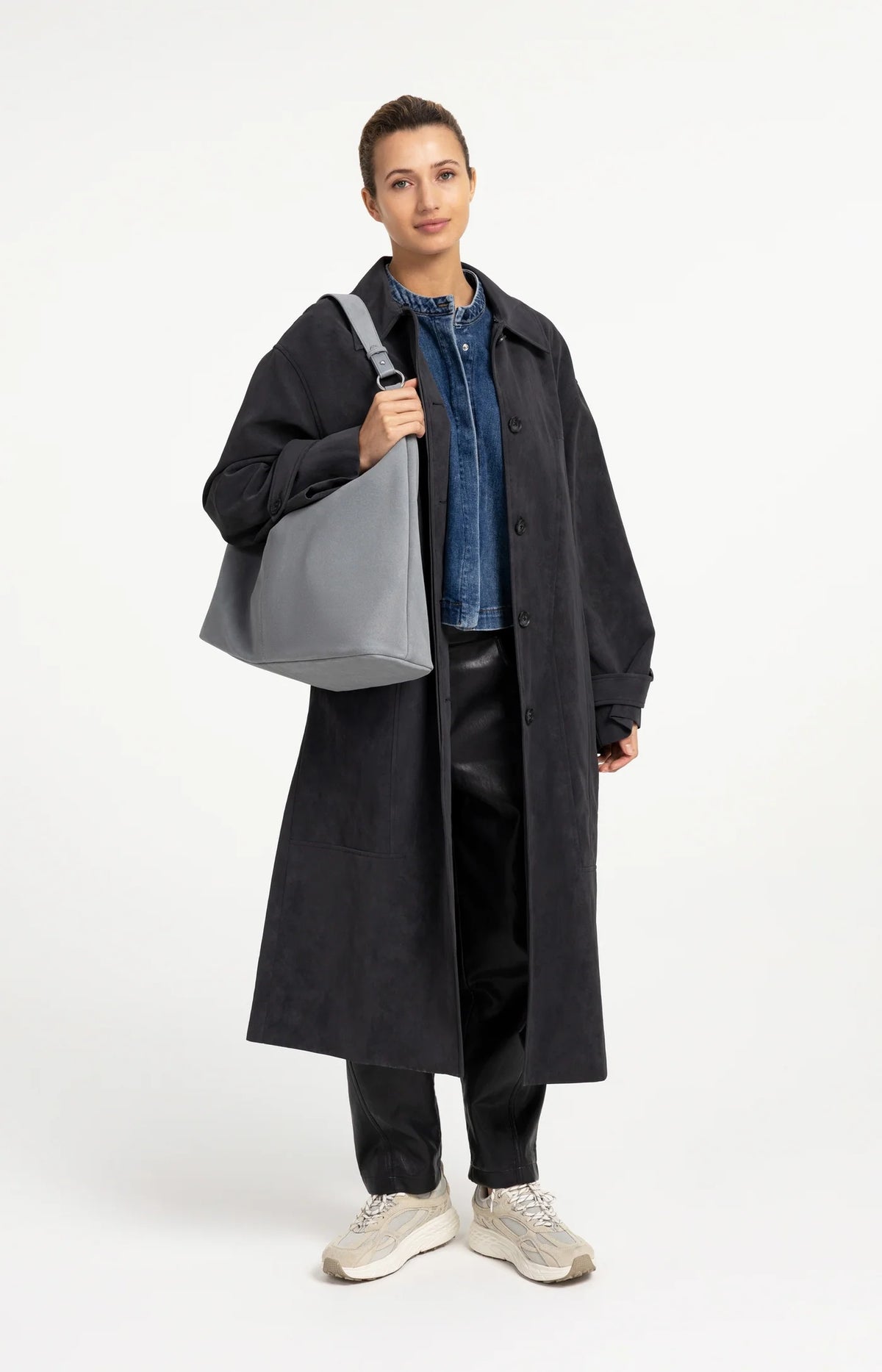 YAYA - Suede Shopper Bag with Tassel in Full Moon Grey