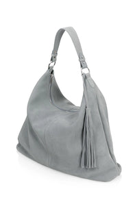 YAYA - Suede Shopper Bag with Tassel in Full Moon Grey