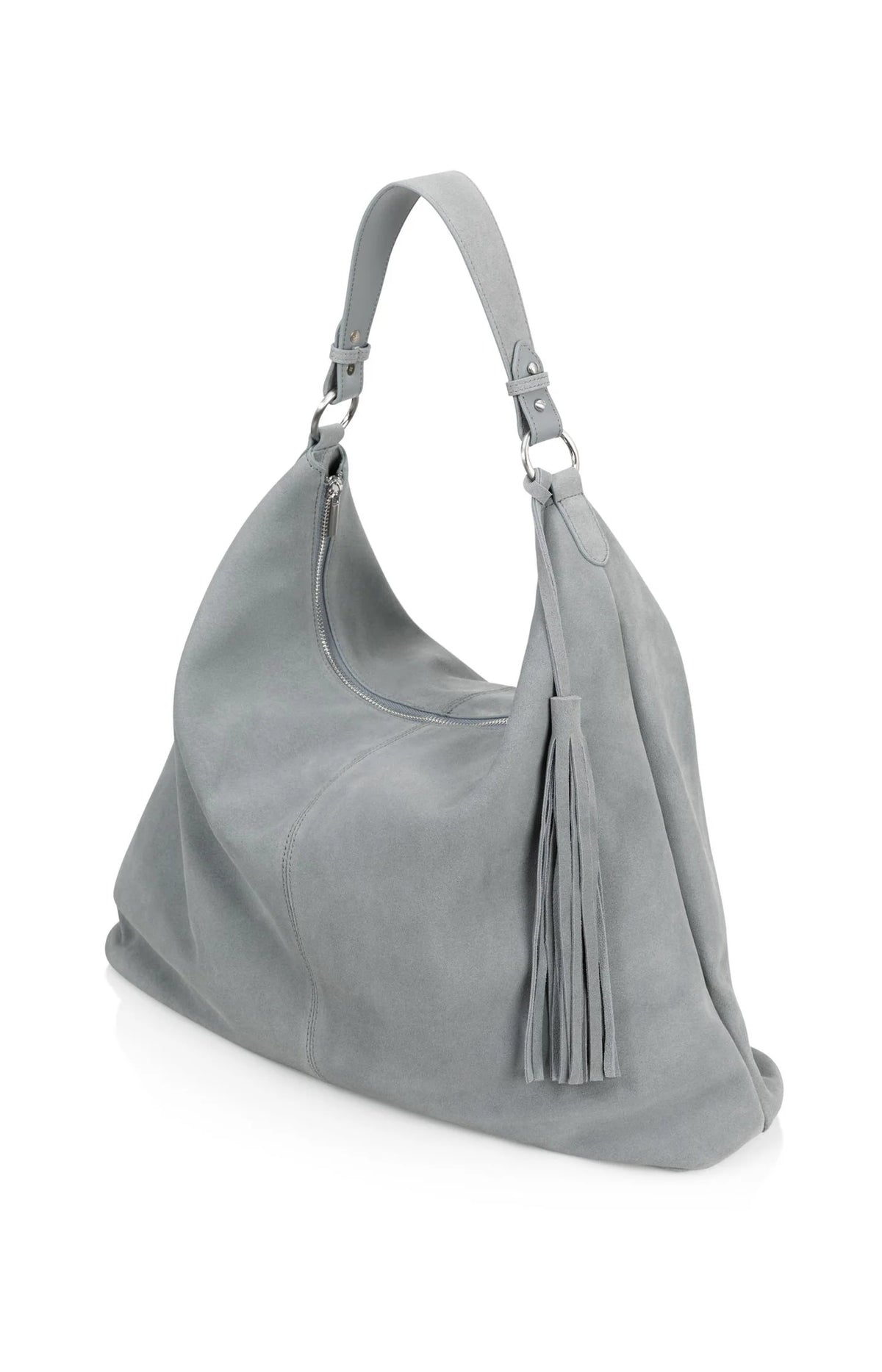 YAYA - Suede Shopper Bag with Tassel in Full Moon Grey