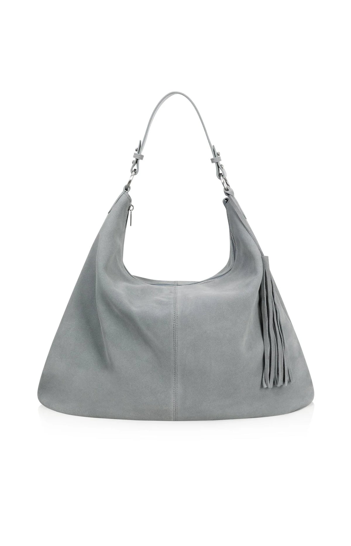 YAYA - Suede Shopper Bag with Tassel in Full Moon Grey