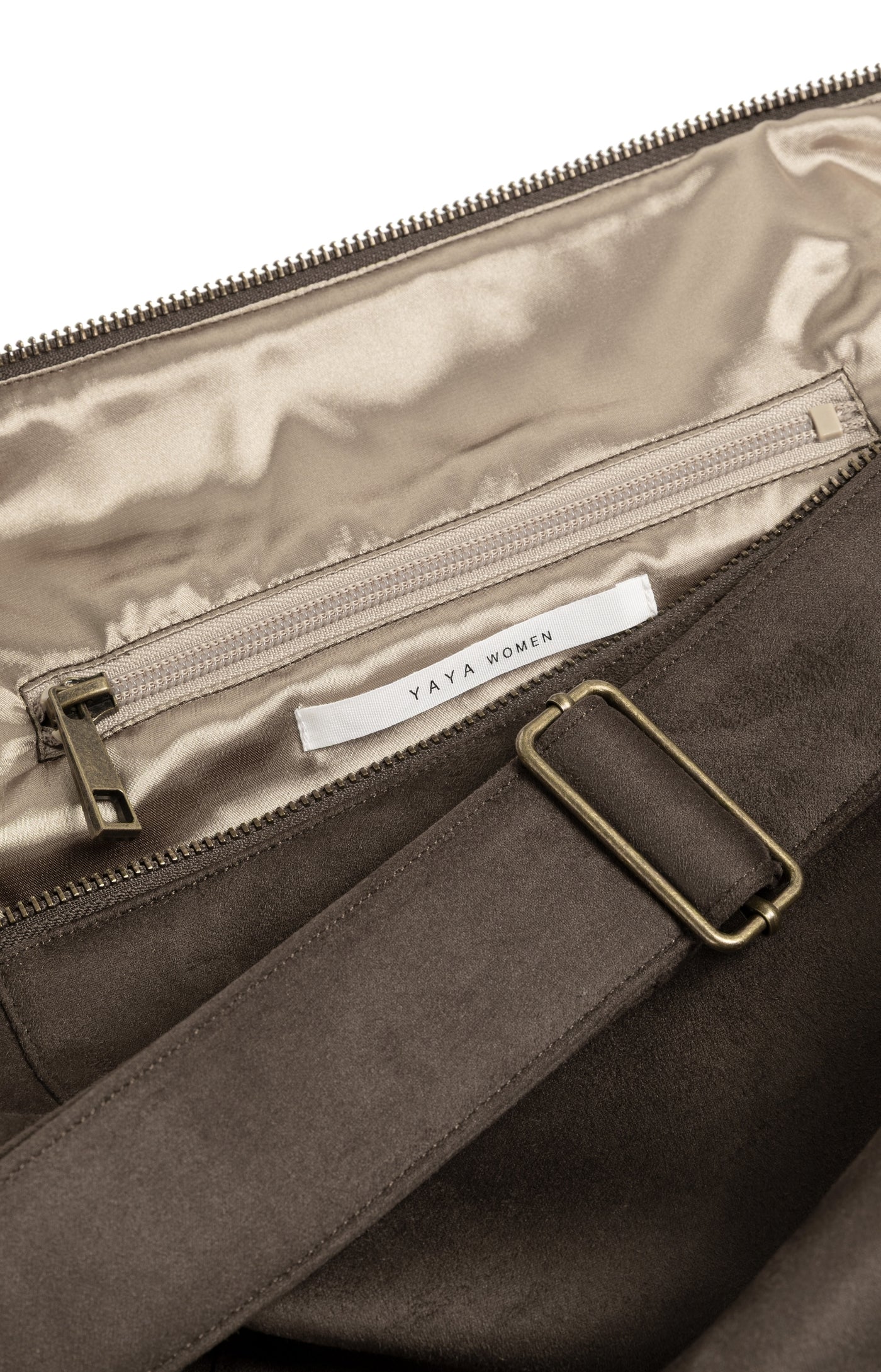 YAYA - Jane Suedine Crossbody Bag with Zip in Brown