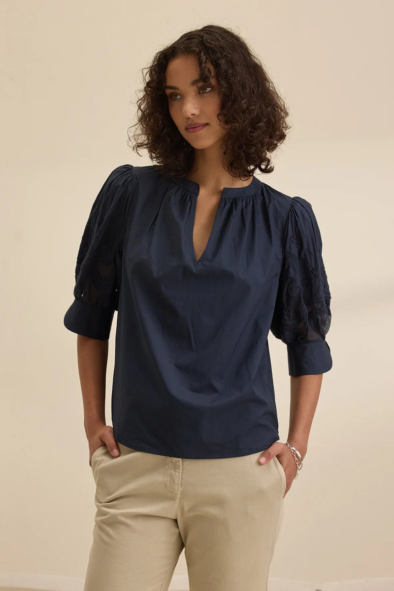 Velvet - Laria - Sunflower Embroidery Top in Navy