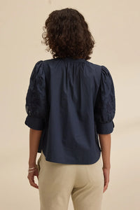 Velvet - Laria - Sunflower Embroidery Top in Navy