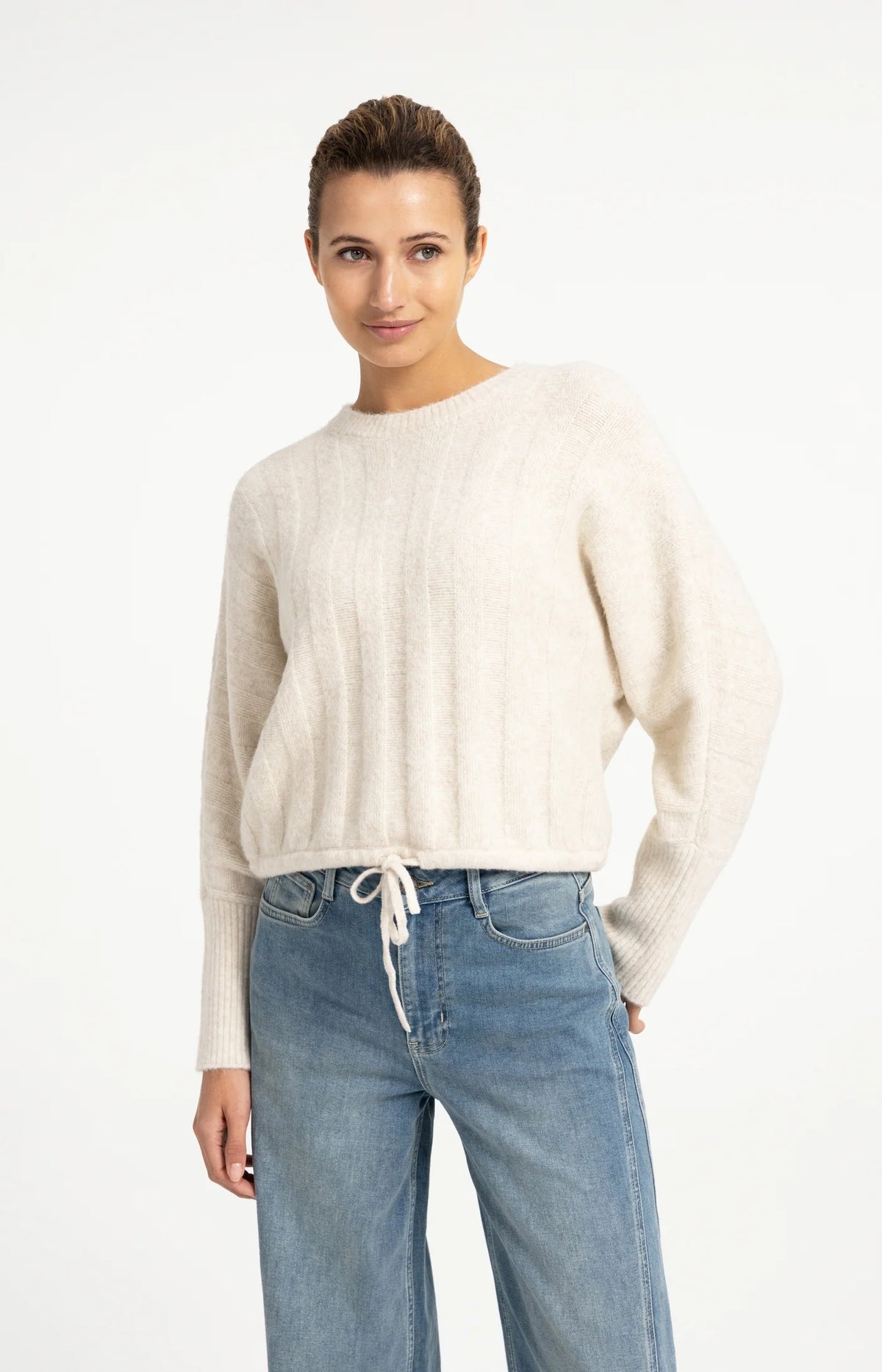 YAYA - Rib Batwing Sweater with Cord