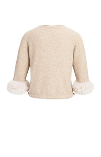 YAYA - Sweater with Detachable Fur Cuffs in Light Beige Melange