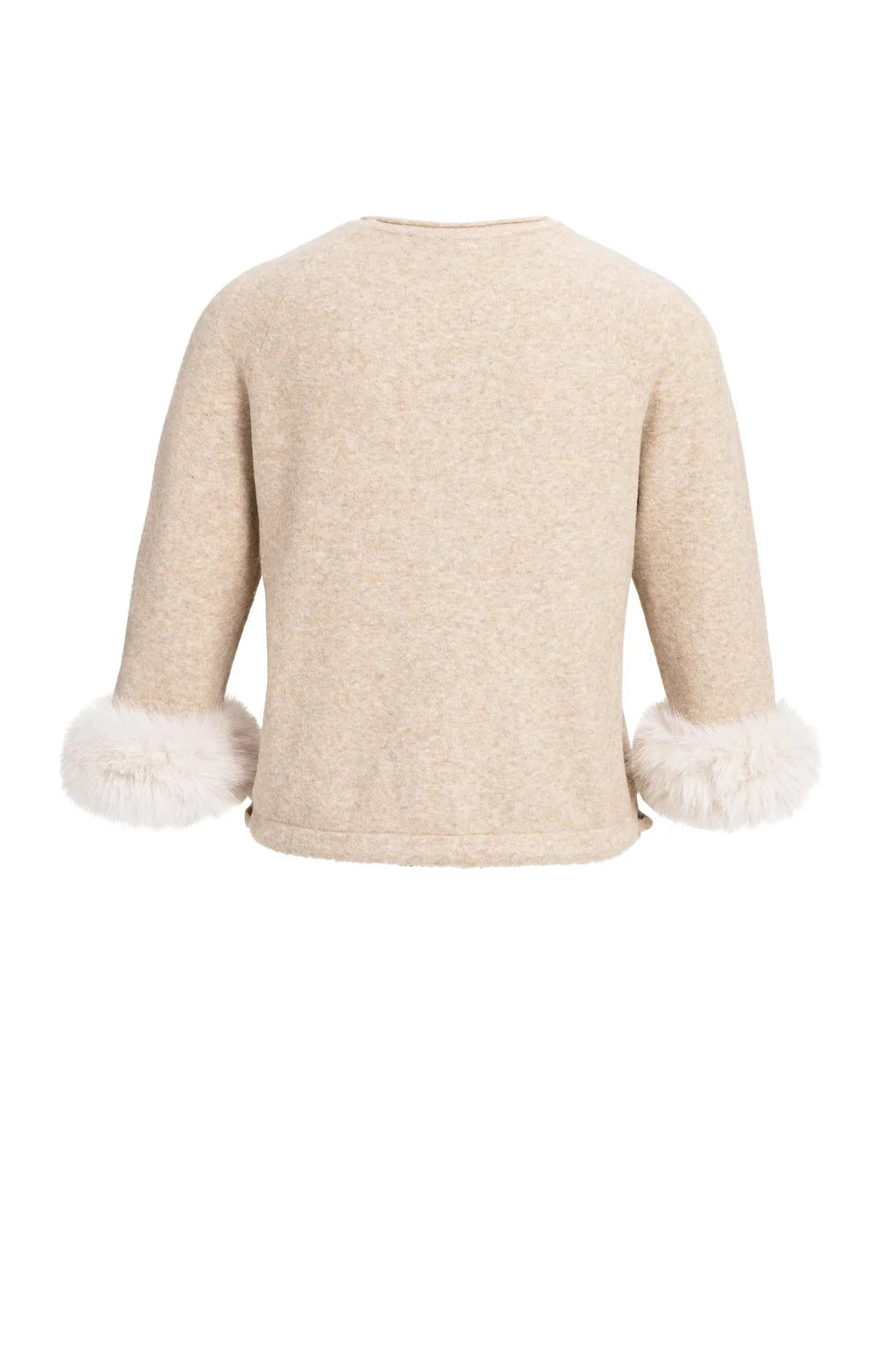 YAYA - Sweater with Detachable Fur Cuffs in Light Beige Melange