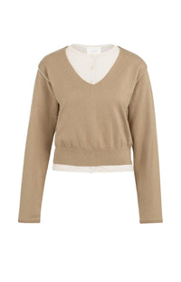 YAYA - Sweater with Layered Look in Khaki Green Dessin