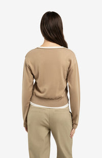 YAYA - Sweater with Layered Look in Khaki Green Dessin
