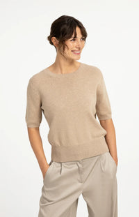 YAYA - Short Sleeve sweater with open back - Beige Melange