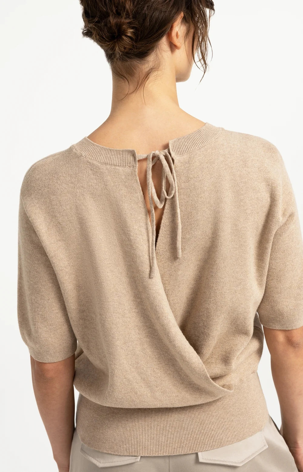 YAYA - Short Sleeve sweater with open back - Beige Melange