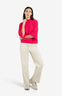 YAYA - Mock Neck Sweater with Ribbed Three-quarter Sleeves