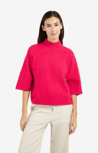YAYA - Mock Neck Sweater with Ribbed Three-quarter Sleeves