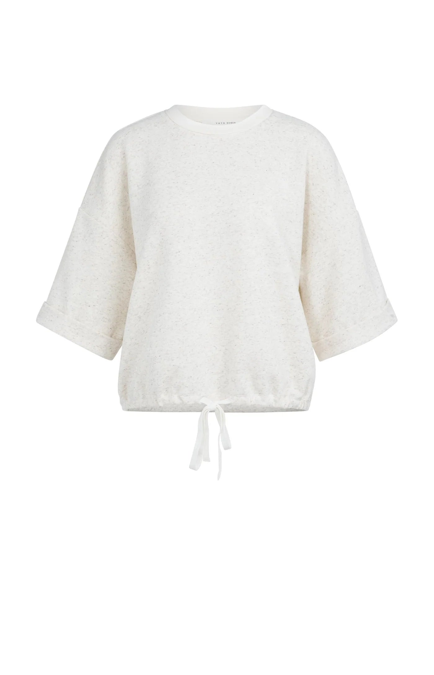 YAYA - Sweatshirt with Rolled Cuffs and Drawcord in Ivory White Melange