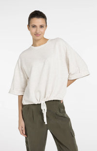 YAYA - Sweatshirt with Rolled Cuffs and Drawcord in Ivory White Melange