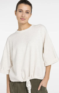 YAYA - Sweatshirt with Rolled Cuffs and Drawcord in Ivory White Melange