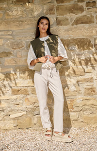 YAYA - Sweatshirt with Rolled Cuffs and Drawcord in Ivory White Melange