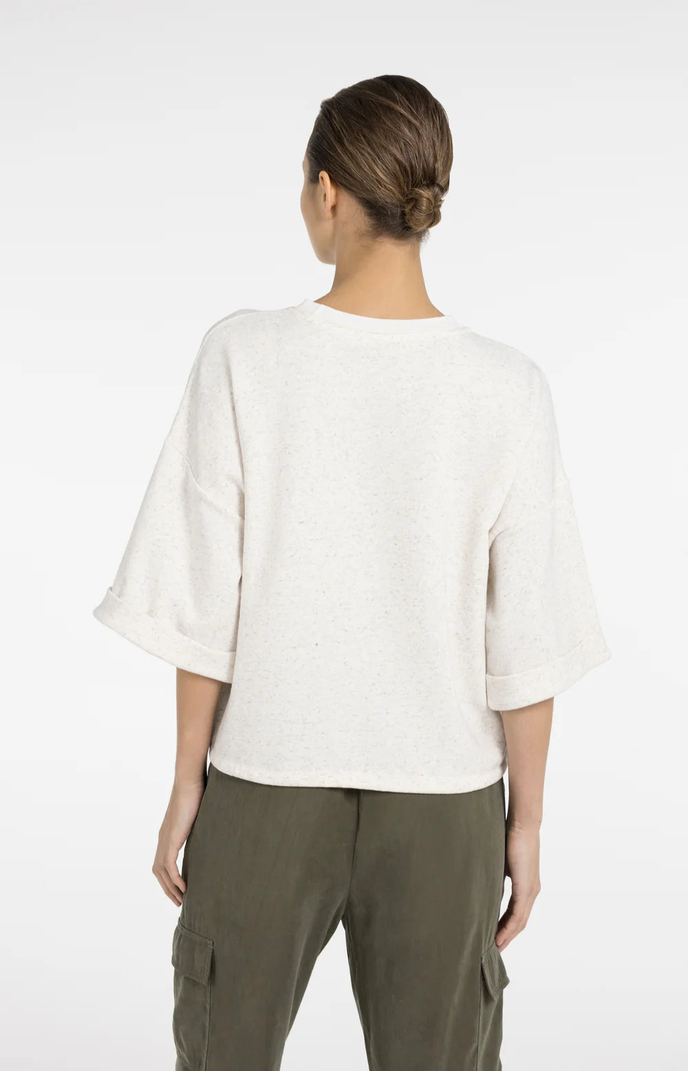 YAYA - Sweatshirt with Rolled Cuffs and Drawcord in Ivory White Melange