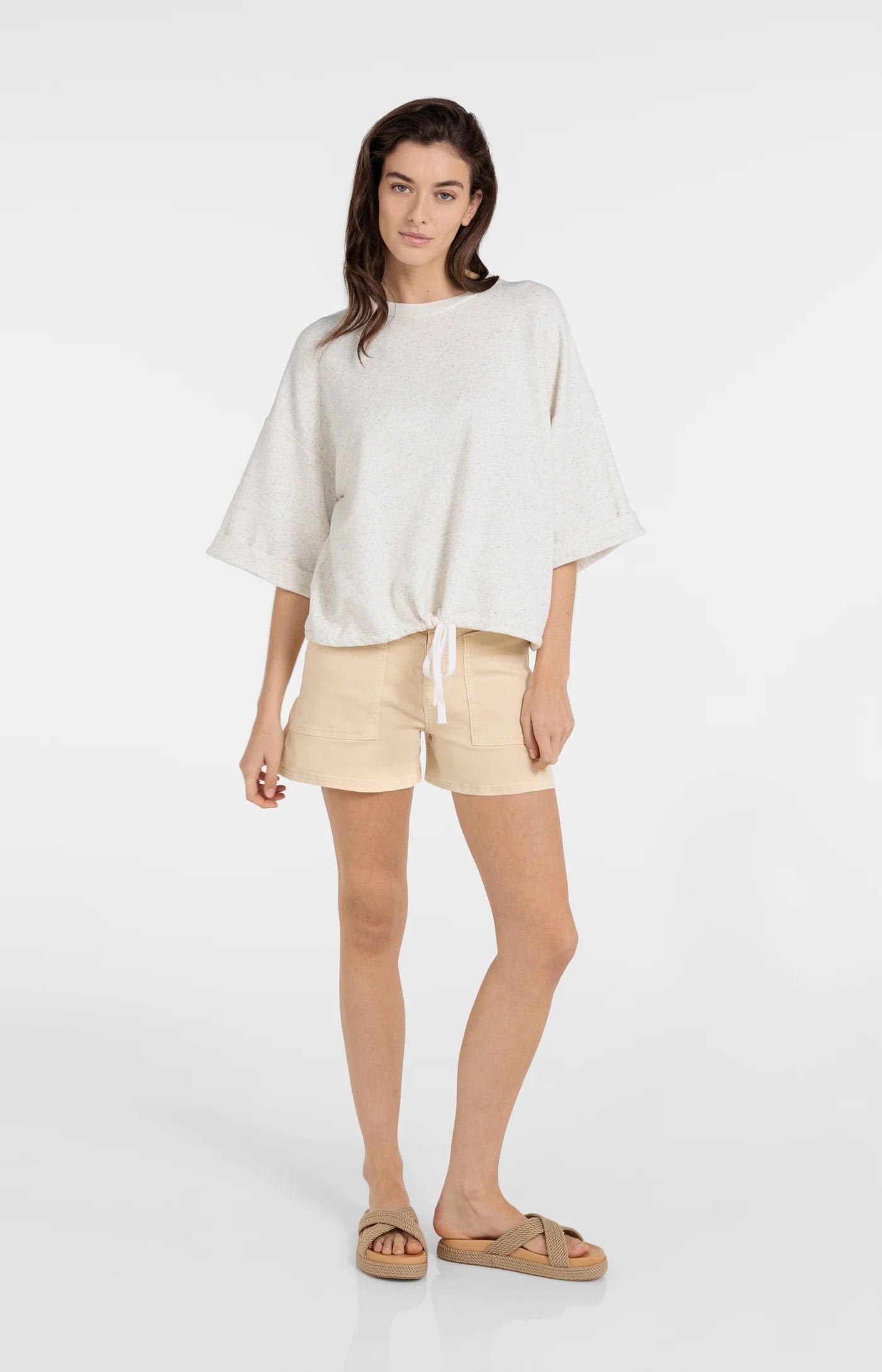 YAYA - Sweatshirt with Rolled Cuffs and Drawcord in Ivory White Melange