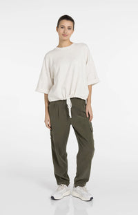 YAYA - Sweatshirt with Rolled Cuffs and Drawcord in Ivory White Melange