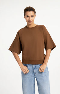 YAYA - Washed Short Sleeve Sweatshirt - Bison Brown