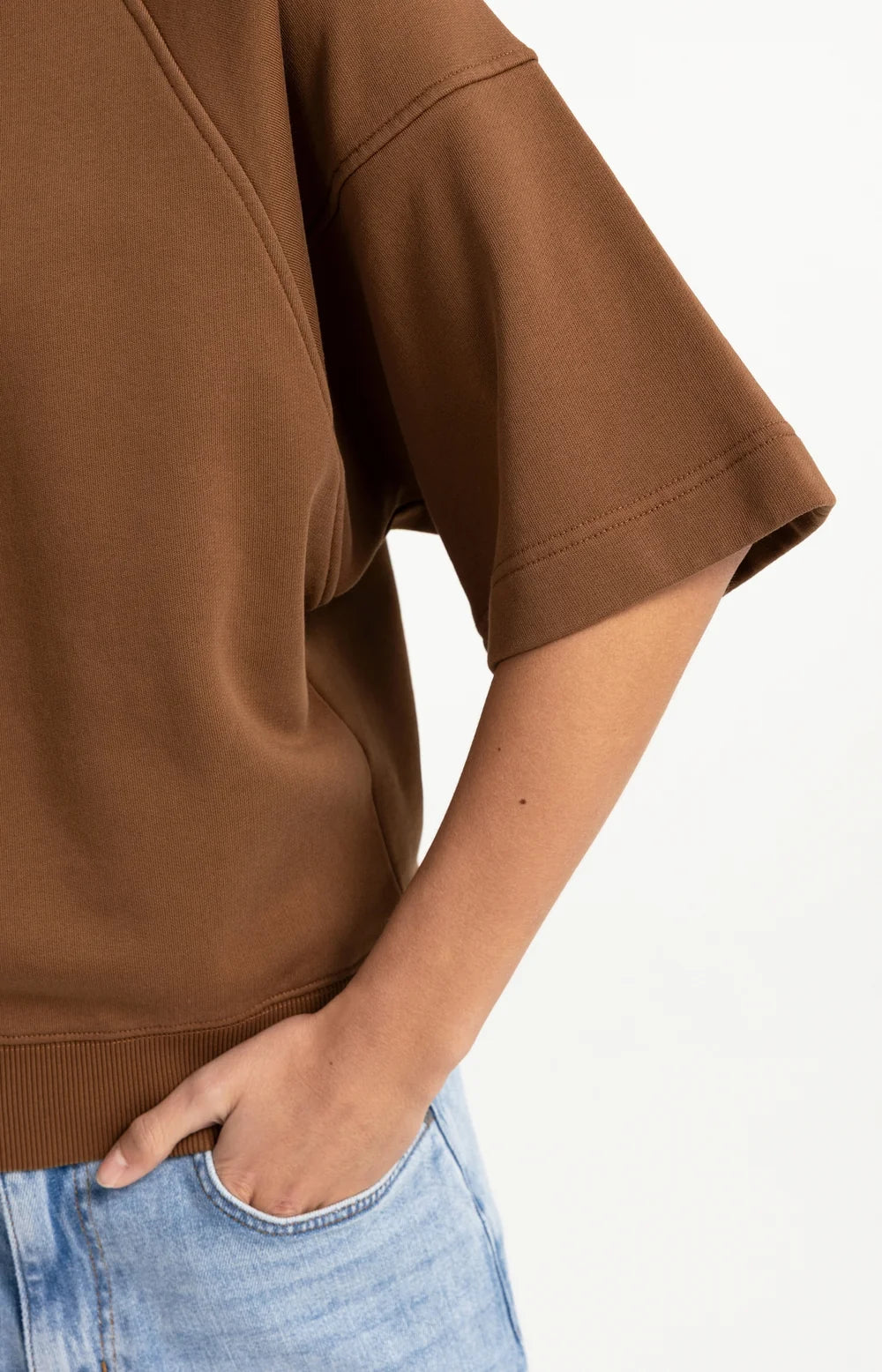 YAYA - Washed Short Sleeve Sweatshirt - Bison Brown