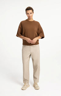 YAYA - Washed Short Sleeve Sweatshirt - Bison Brown