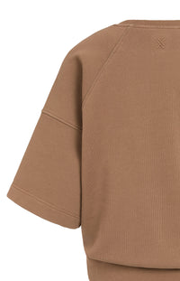 YAYA - Washed Short Sleeve Sweatshirt - Bison Brown