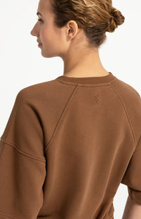 YAYA - Washed Short Sleeve Sweatshirt - Bison Brown