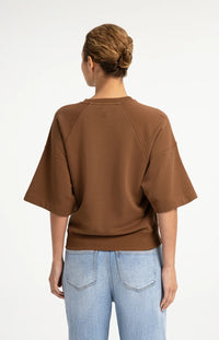 YAYA - Washed Short Sleeve Sweatshirt - Bison Brown