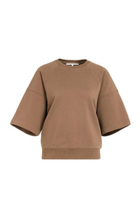 YAYA - Washed Short Sleeve Sweatshirt - Bison Brown