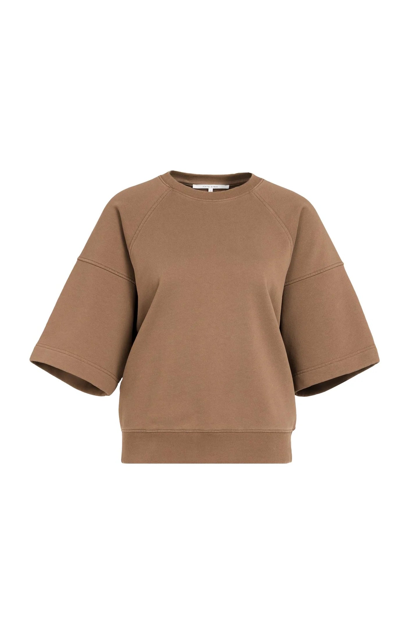 YAYA - Washed Short Sleeve Sweatshirt - Bison Brown