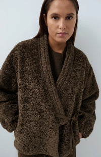 YAYA - Faux Fur Kimono Wrap Jacket in Slate Black Brown