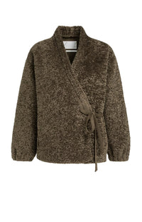 YAYA - Faux Fur Kimono Wrap Jacket in Slate Black Brown