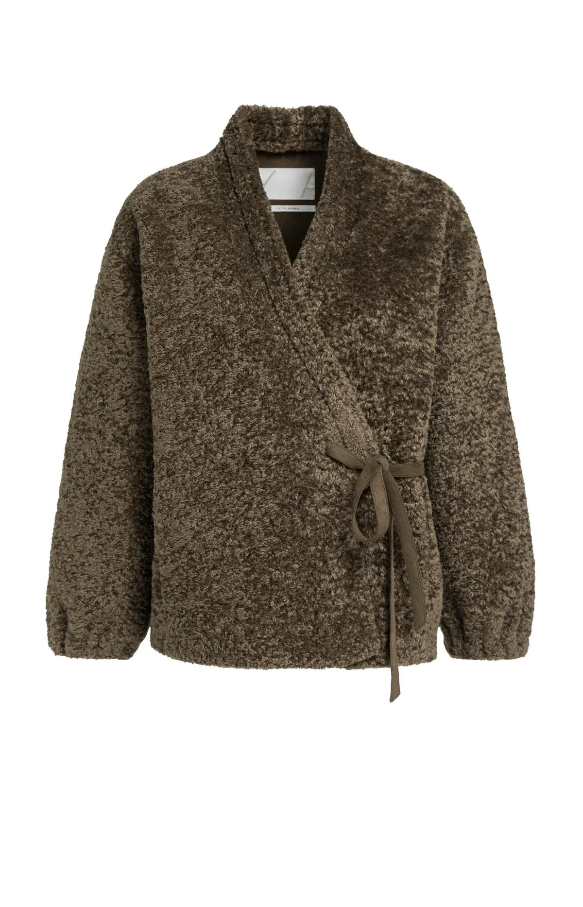 YAYA - Faux Fur Kimono Wrap Jacket in Slate Black Brown