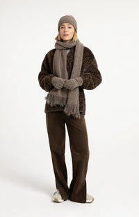 YAYA - Faux Fur Kimono Wrap Jacket in Slate Black Brown