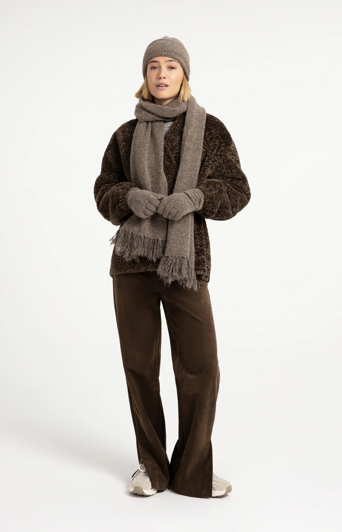 YAYA - Faux Fur Kimono Wrap Jacket in Slate Black Brown