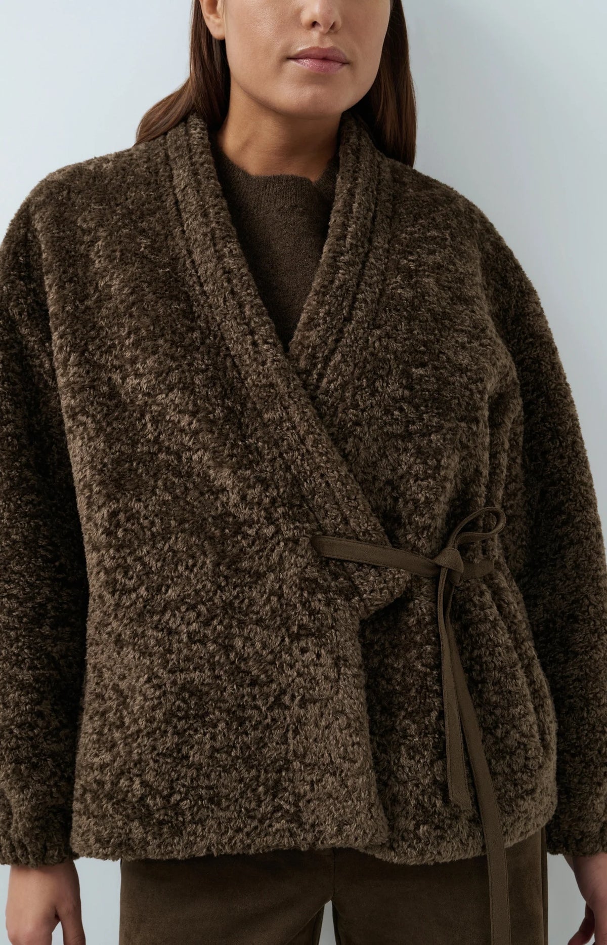 YAYA - Faux Fur Kimono Wrap Jacket in Slate Black Brown