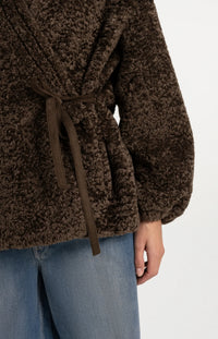 YAYA - Faux Fur Kimono Wrap Jacket in Slate Black Brown