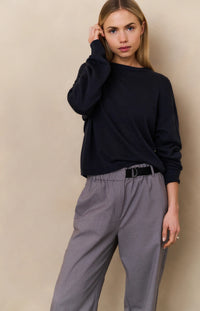 YAYA - Textured round neck sweater in Inkwell Blue