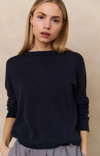YAYA - Textured round neck sweater in Inkwell Blue